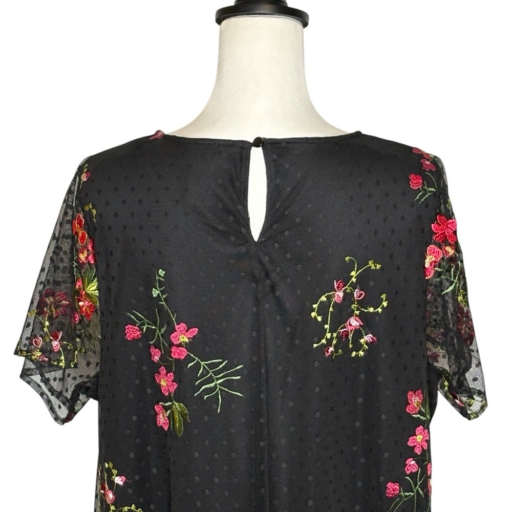 Catherines Embroidered Floral Sheer Layered Shift Dress 14/16W Black Romantic - Picture 6 of 11